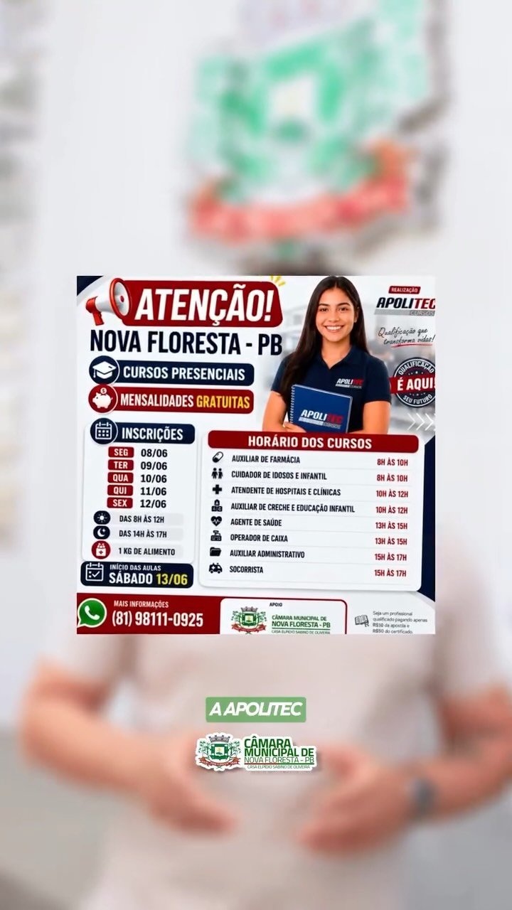 📢 A Câmara Municipal de Nova Floresta apoia iniciativas que promovem qualificação prof...